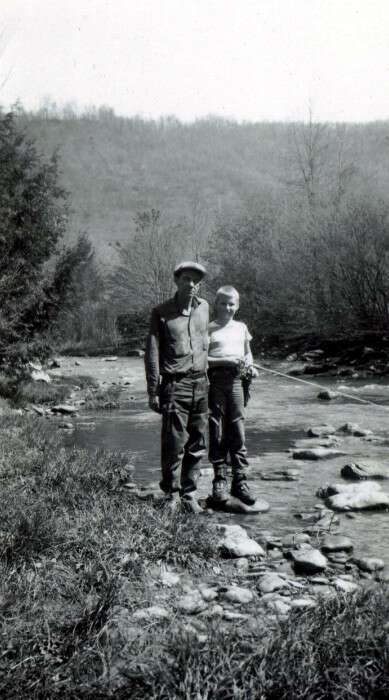 Photo of Bob Weekley and his father fishing in West Virginia