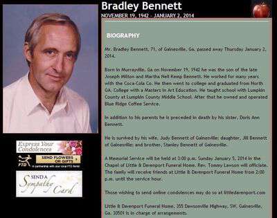 RIP Bradley Bennett November 19, 1942 - January 2, 2014