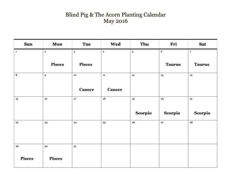 Planting by the Signs Calendar for May 2016