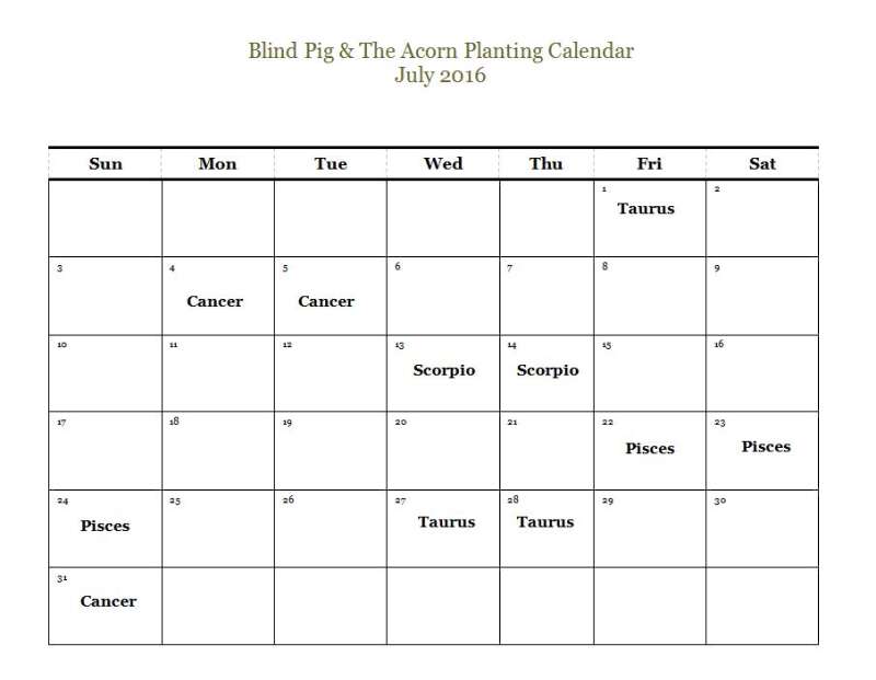 July Planting calendar 2016