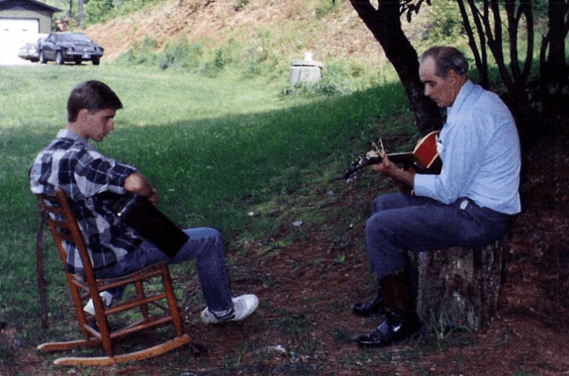 Pap and Paul picking and grinning