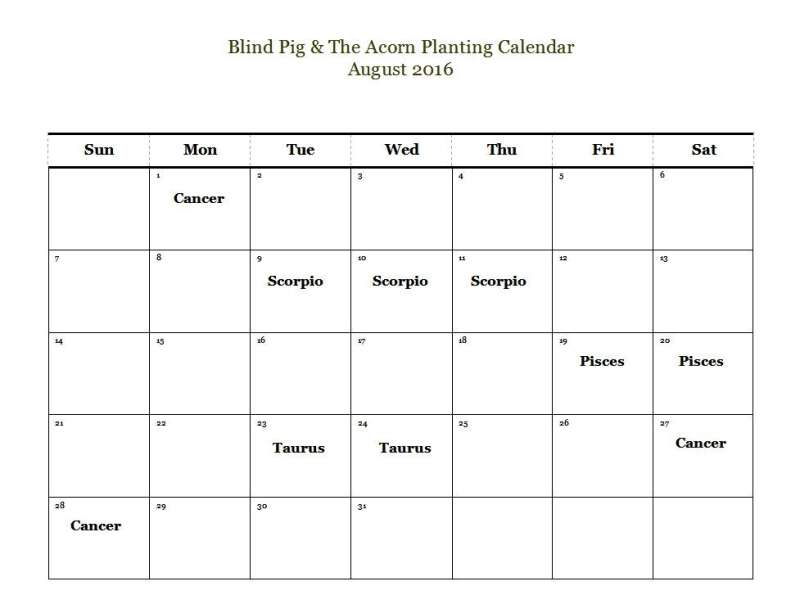 Planting by the signs calendar for August 2016