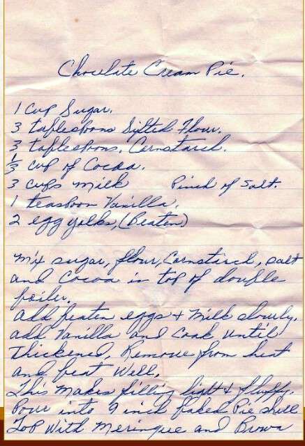 recipe for chocolate cream pie