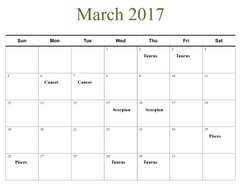 planting by the signs calendar for March 2017