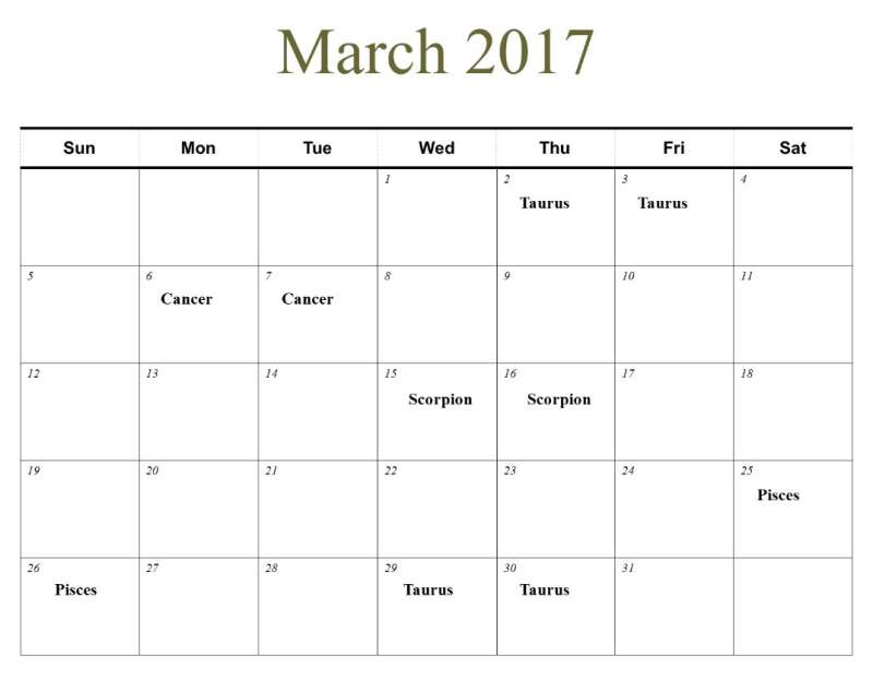planting by the signs calendar for March 2017
