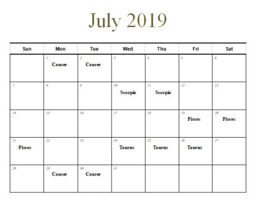 planting calendar for July 2019