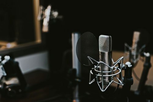 photo of recording studio microphone