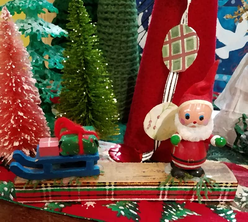 Christmas decorations with trees and santa