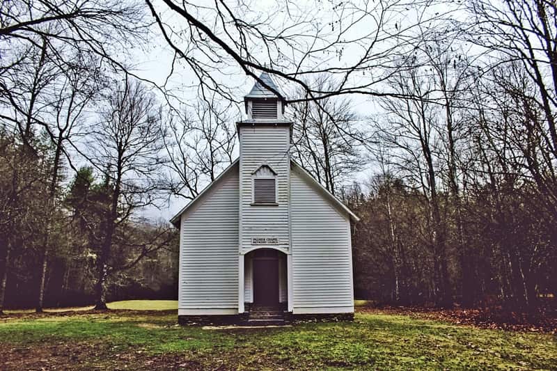 white church in field