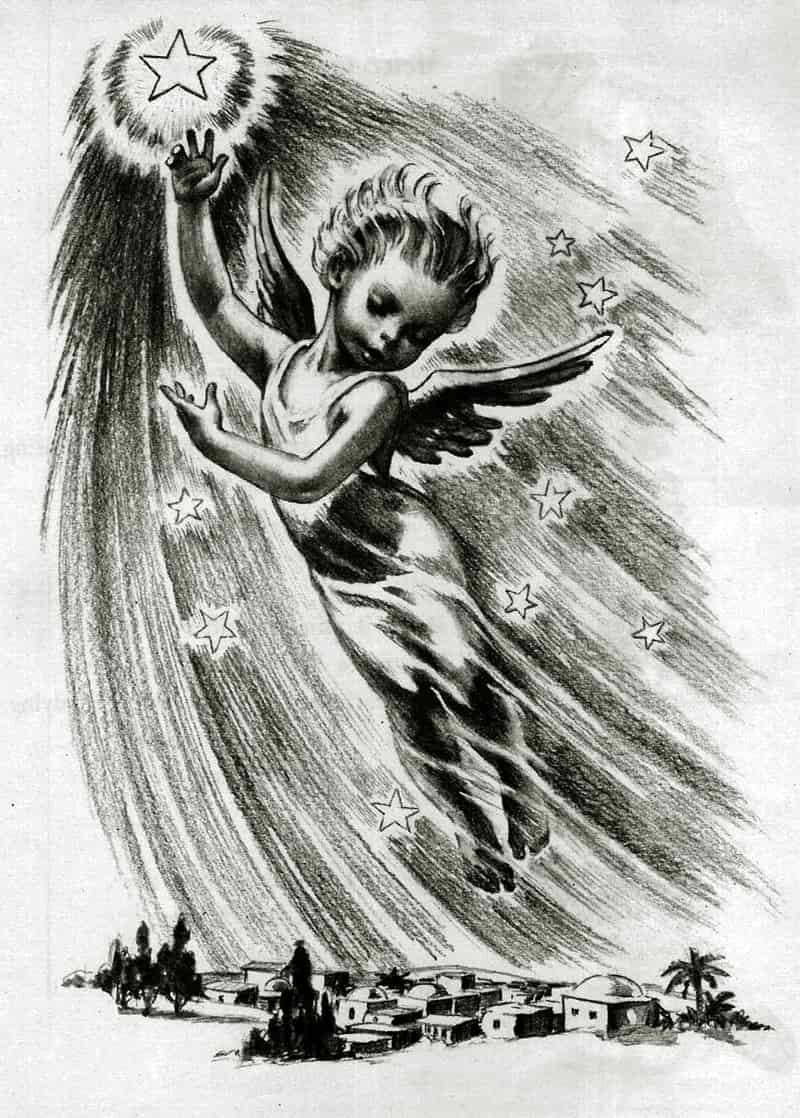 drawing of an angel in the sky