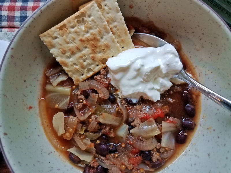 bowl of soup with crackers