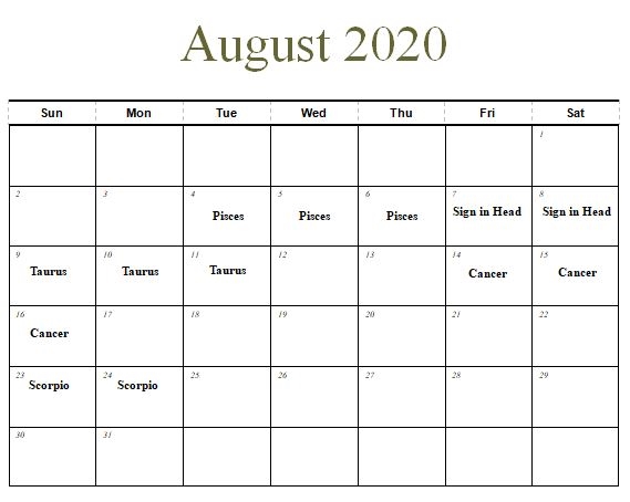 August Calendar