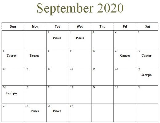 September planing calendar