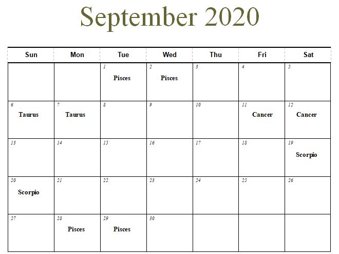 September planing calendar