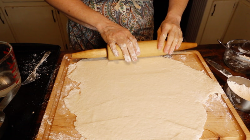 rolling out dough 