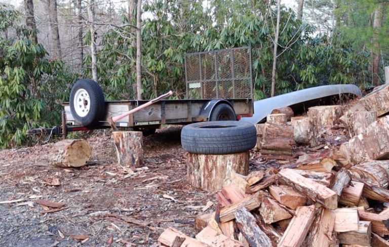 tire on woodpile