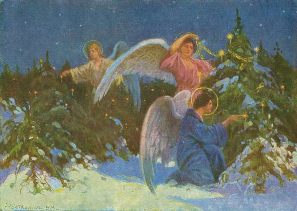 angels with christmas trees