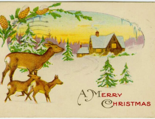 Christmas card with tree and deer