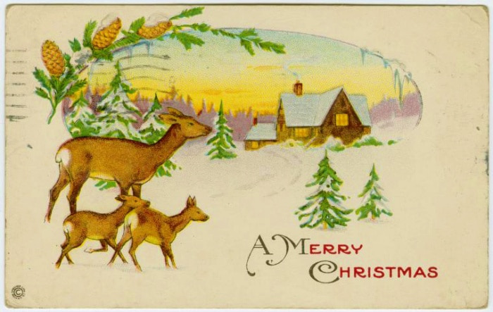 Christmas card with tree and deer