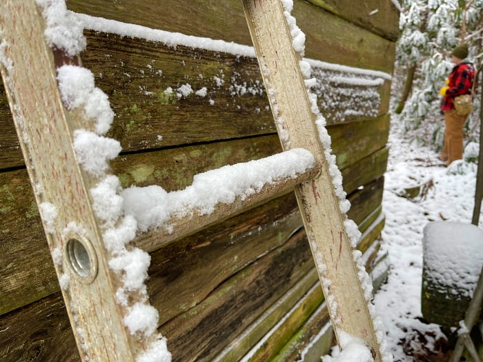 ladder with snow on it