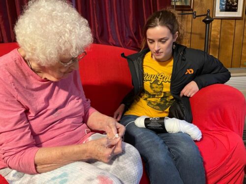 Granny and Corie crocheting