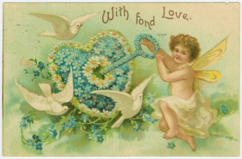 Old Valentines Day Postcard with Angel