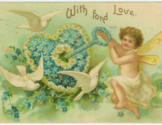 Old Valentines Day Postcard with Angel