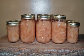 5 mason jars with pear preserves