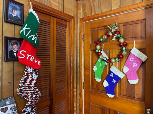door and wall with stockings hanging