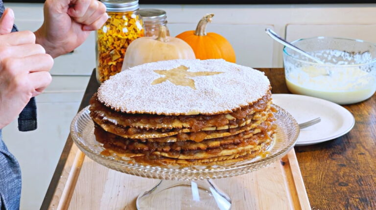 Apple Stack Cake on cake stand