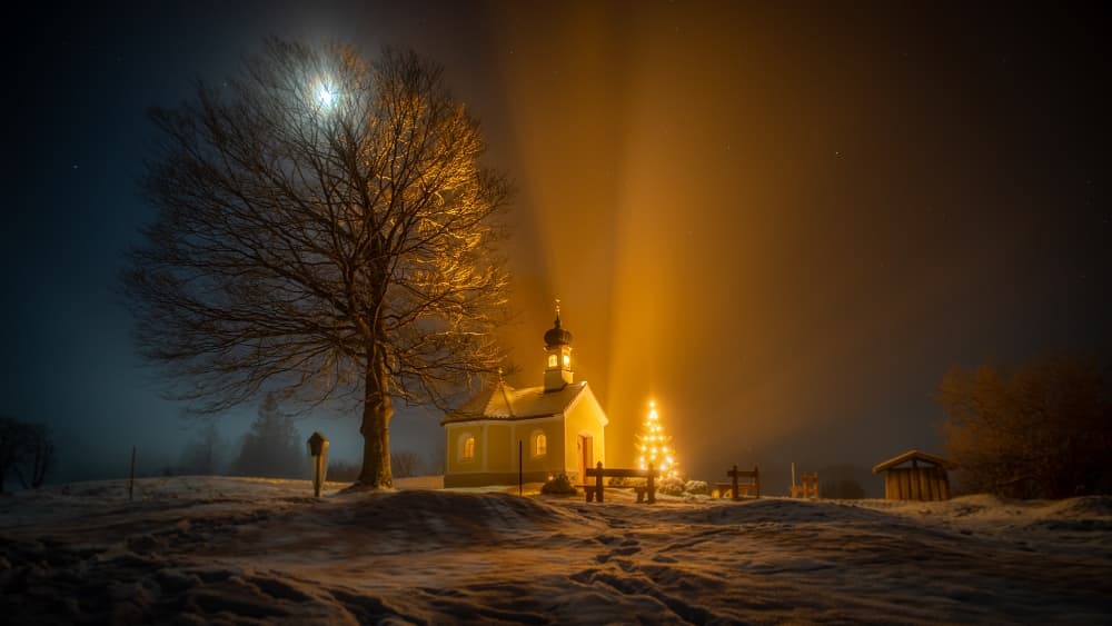 Church with Christmas Tree