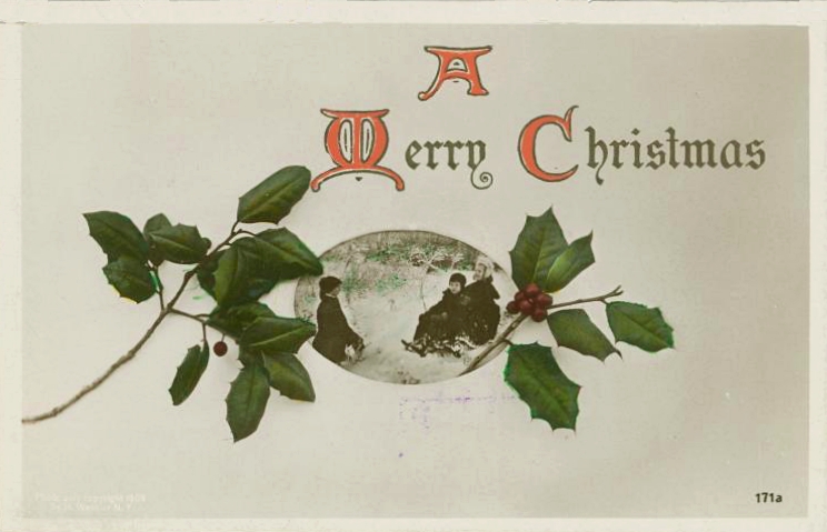Old Christmas Postcard with holly