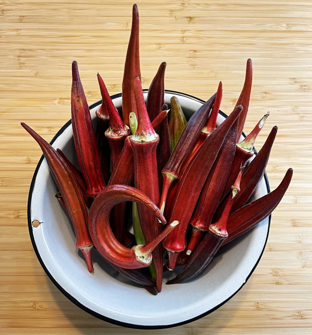 bowl of red okra