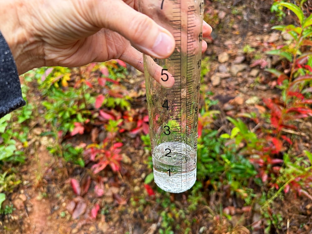 hand holding rain gauge