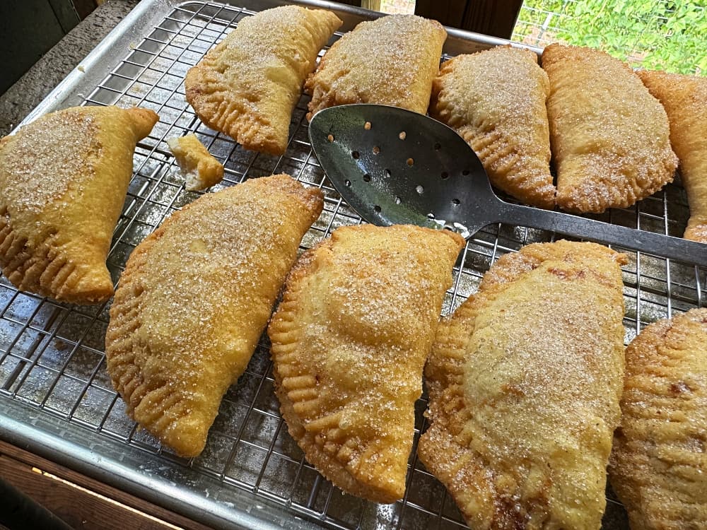 fried pies draining on rack