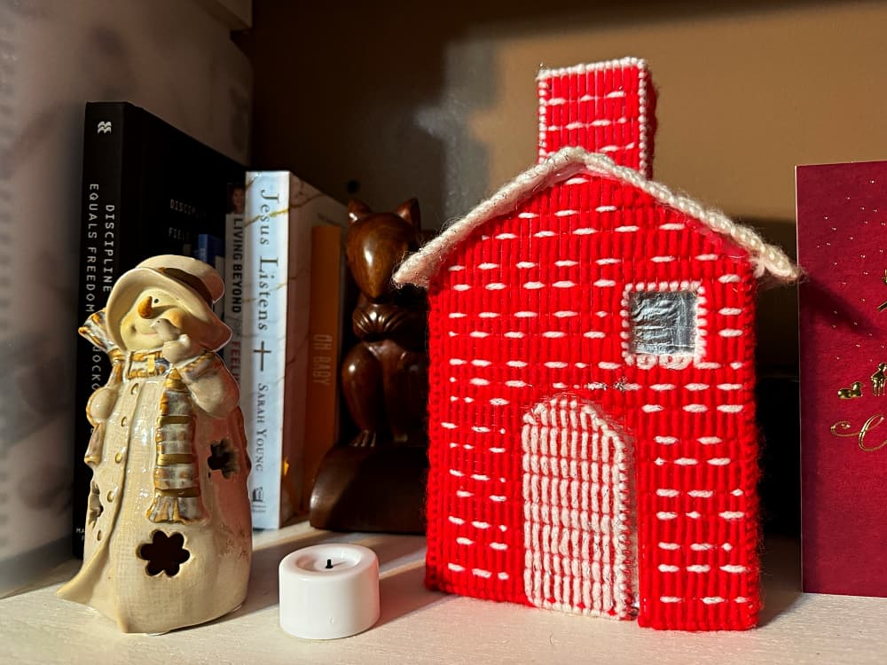 Red and white crafted house