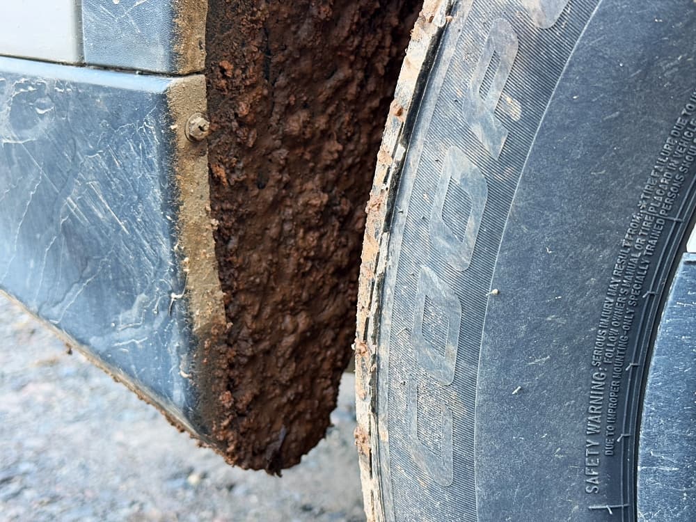 muddy tire on car