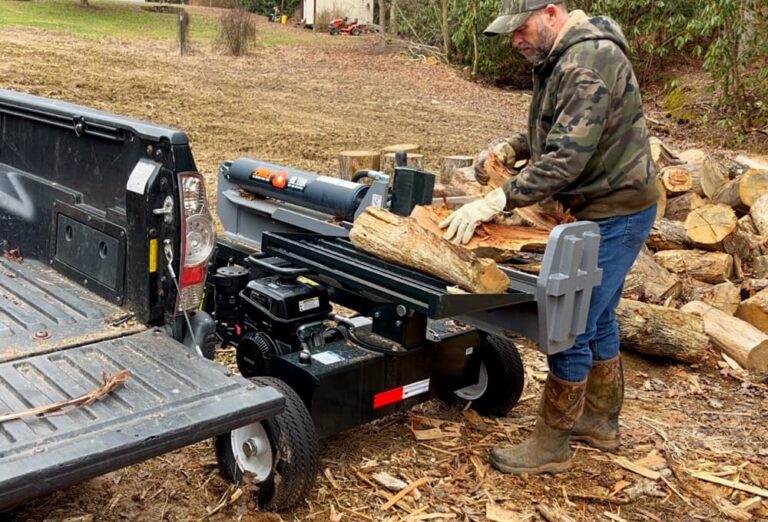 Man working wood splitter