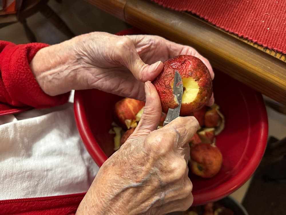 woman's hands peeling apples