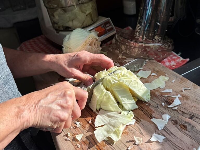 woman chopping cabbage