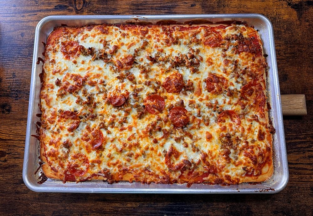 large pan of pizza