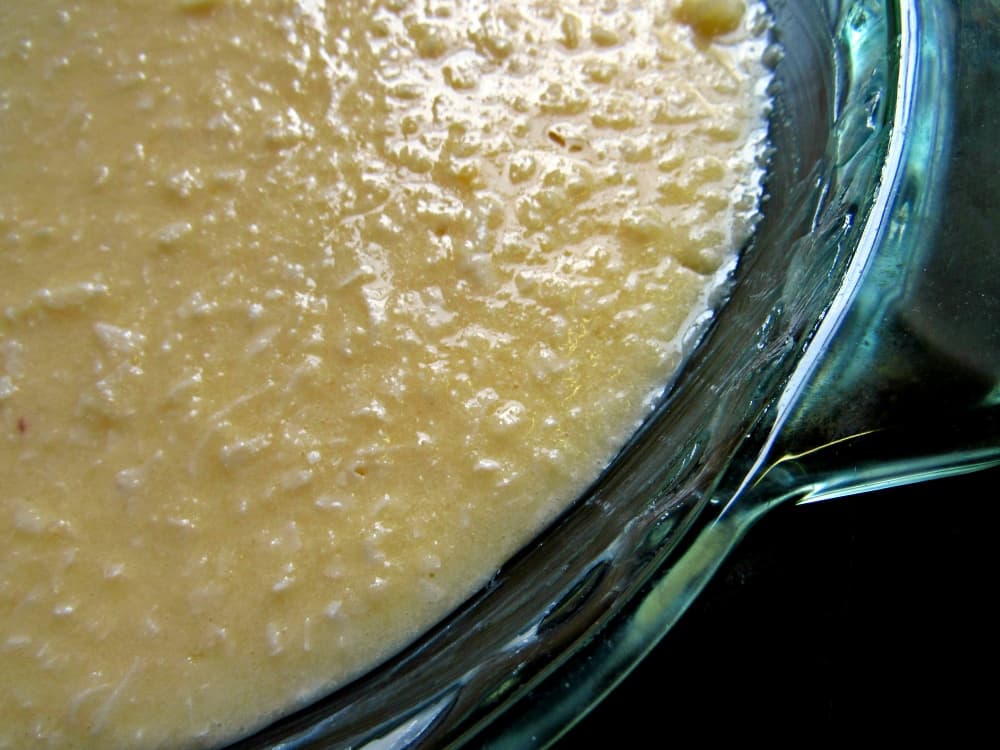 glass pie plate with coconut pie