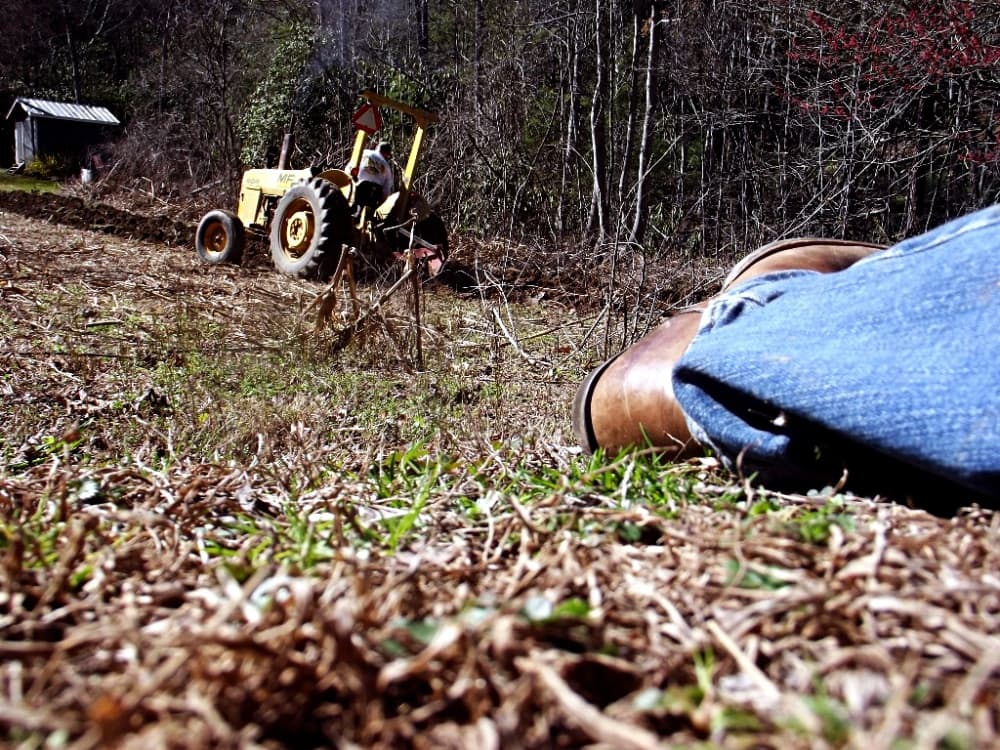 tractor working in garden