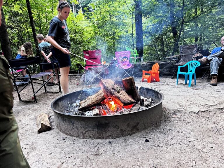girl by campfire
