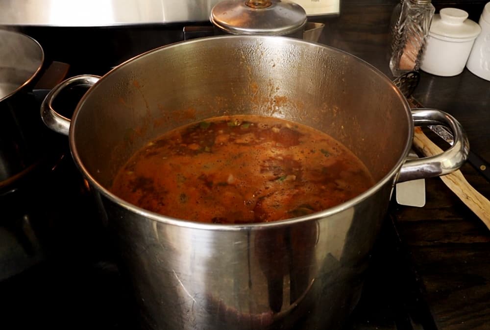 pot of salsa on stove