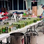 long table with pickles