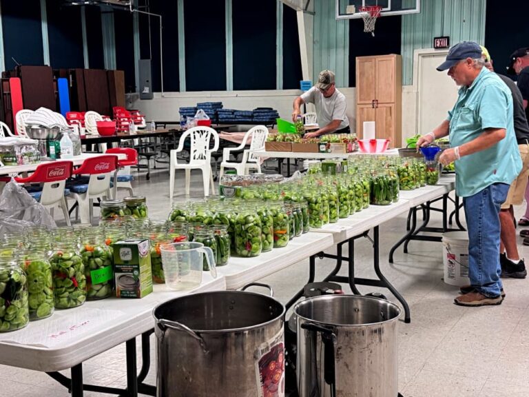long table with pickles