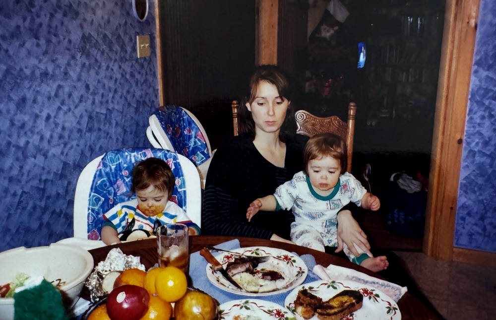 mother and twin girls
