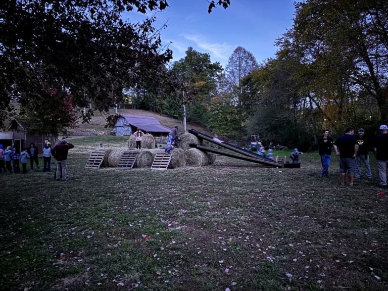 slide made from hay bales